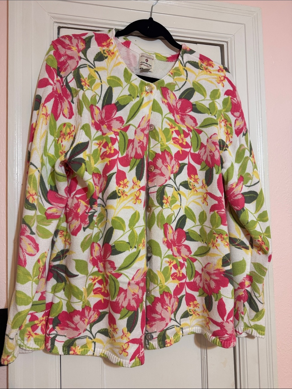Appleseed's Pink & Green Floral Crewneck Cardigan